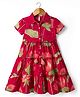 Babyhug Cambric Woven Half Sleeves Ethnic Dress with Leaf Print - Red