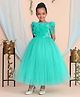 Toy Balloon Kids Satin Woven Half Sleeves Floral Applique Detailed Gown - Rama Green
