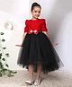 Toy Balloon Kids Velvet Woven Three Fourth Sleeves Bow Applique Detailed Dress - Red & Black