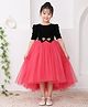 Toy Balloon Kids Velvet Woven Three Fourth Sleeves Bow Applique Detailed Dress - Coral