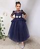 Toy Balloon Kids Satin Woven Half Sleeves Sequins Embellished Bow Applique Detailed Gown - Navy Blue