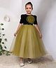 Toy Balloon Kids Satin Woven Half Sleeves Floral Applique Detailed Sequins Embellished Gown - Green