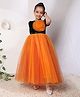 Toy Balloon Kids Satin Woven Half Sleeves Floral Applique Detailed Sequins Embellished Gown - Orange