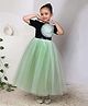 Toy Balloon Kids Satin Woven Half Sleeves Floral Applique Detailed Sequins Embellished Gown - Sea Green