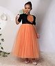 Toy Balloon Kids Satin Mesh Three Fourth Sleeves Sequins Embellished Floral Applique Detailed Gown - Peach