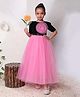 Toy Balloon Kids Satin Woven Three Fourth Sleeves Sequins Embellished Floral Applique Detailed Gown - Pink
