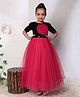 Toy Balloon Kids Satin Woven Three Fourth Sleeves Sequins Embellished Floral Applique Detailed Gown - Fuschia Pink