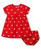 Babyhug Single Jersey Knit Half Sleeves Bow Printed Frock With Bloomer & Bow Applique - Red