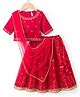 Babyhug Woven Half Sleeves Foil Printed & Embroidered  Choli Lahenga Set with Dupatta -  Red