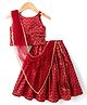 Babyhug Cotton Woven Sleeveless Printed Lehenga Choli Set With Dupatta & Lace Detailing - Maroon