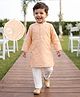 Babyhug Chanderi Woven Full Sleeves Floral Embroidered Kurta & Pyjama Set - Peach