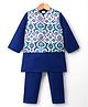 Babyhug Cotton Blend Woven Full Sleeves Kurta Pyjama Set With Floral Printed Nehru Jacket - Navy Blue