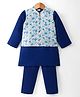 Babyhug Cotton Blend Woven Full Sleeves Kurta Pyjama Set With Floral Printed Brocade Nehru Jacket - Blue
