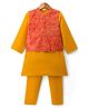 Babyhug Cotton Blend Woven Full Sleeves Kurta Pyjama Set With Sequinned & Printed Jacket - Mustard