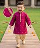 Babyhug Woven Full Sleeves Kurta Dhoti Set with Embroidery - Wine