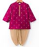 Babyhug Woven Full Sleeves Kurta Dhoti Set with Embroidery - Wine