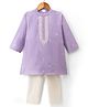 Babyhug Cotton Blend Woven Full Sleeves Floral Embroidered Kurta & Pyjama Set - Lavender
