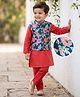 Babyhug Cotton Blend Woven Full Sleeves Kurta Pyjama Set With Floral Printed Jacket - Red