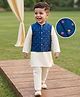 Babyhug Cotton Blend Woven Full Sleeves Solid Kurta Pyjama Set With Embroidered Jacket - Offwhite
