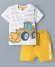 Babyhug Single Jersey Knit Half Sleeves T-Shirt & Shorts Set with Excavator Print - Yellow & White