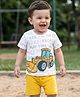 Babyhug Single Jersey Knit Half Sleeves T-Shirt & Shorts Set with Excavator Print - Yellow & White