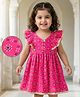 EARTHY TOUCH Cotton Knit Frill Sleeves Ethnic Dress with Floral Print - Pink