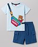 Babyhug Single Jersey Knit Half Sleeves T-Shirt & Shorts Set With Bear & Bag Print - Blue