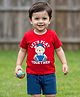 Babyhug 100% Cotton Knit Half Sleeves Bear Printed T-Shirt & Shorts Set - Red & Navy Blue