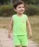 Babyhug Waffle Knit Sleeveless T-Shirt & Shorts Set With Animal Patch - Green
