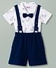 Babyhug Single Jersey Knit Half Sleeves Shirt & Shorts Set With Animal Print & Bow Applique - White & Navy Blue
