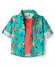 Rikidoos Cotton Woven Full Sleeves Shirt With Attached T-Shirt & Star Fish Print - Green & Peach