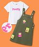 OLLINGTON ST. Cotton Woven Pinafore Dress with Print & Inner Tee White 5-6 Years