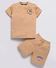 DEAR TO DAD Cotton Knit Half Sleeves Teddy Applique Detailed Tee & Shorts Set - Brown