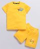 DEAR TO DAD Cotton Knit Half Sleeve Plane & Bunny Applique Detailed Tee & Shorts Set - Yellow