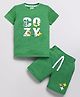 DEAR TO DAD Cotton Knit Half Sleeves Animals Printed Tee & Shorts Set - Green