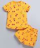 DEAR TO DAD Cotton Knit Half Sleeves Cherry Printed Coordinating Tee & Shorts Set - Yellow