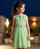 Hola Bonita Woven Sleeveless Knee Length Halter Neck Solid Dress Green with Bow Applique & Belt 8-9 Years