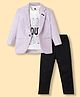 Dapper Dudes Woven Full Sleeves Solid Blazer With Typographic Tee & Pant Set - Lavender