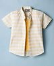 Dapper Dudes Woven Half Sleeves Striped Shirt with Attached T-Shirt- Yellow