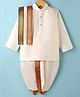 Dapper Dudes Woven Full Sleeves Solid Color Kurta With Dhoti & Angavastram - Off White