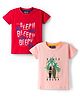 Dapper Dudes Embosis Hosiery Woven Half Sleeves Car & Beach Theme Printed T-Shirts Pack of 2 - Peach & Red