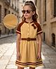 Hola Bonita Knit Half Sleeve  Solid Colour Dress with Belt & Bow Applique  - Brown