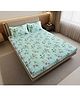 Divine Casa 144 TC Mint Green Floral Cotton Flat Double Bedsheet with 2 Pillow Covers (254 X 222) cm