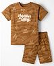 Doreme Single Jersey Knit Half Sleeves T-Shirt & Shorts Set with Adventure Print - Brown