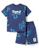 Doreme Single Jersey Knit Half Sleeves Text Printed T-Shirt & Shorts Set - Blue