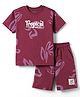Doreme Single Jersey Knit Half Sleeves Text Printed T-Shirt & Shorts Set - Plum