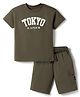 Doreme Single Jersey Knit Half Sleeves T-Shirt & Shorts Set with Tokoyo Print - Green