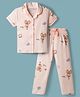 Doreme Single Jersey Knit Half Sleeves Shirt & Pyjama Co-ord Night Suit with Teddy Print - Pink