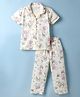 Doreme Single Jersey Knit Half Sleeves Shirt & Pyjama Co-ord Night Suit with Bunny Print - White