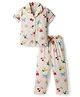 Doreme Single Jersey Knit Half Sleeves Co-ords Shirt & Pajama Night Suit with Floral Print - Cream